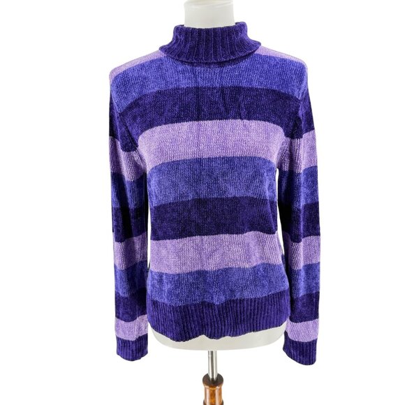 Striped Purple & Lavender Turtleneck Sweater Size L By Rafaella - Picture 1 of 6